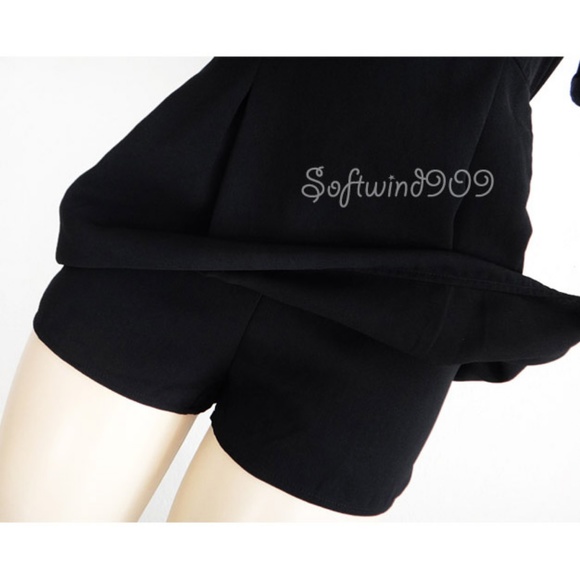 Black Peter Pan Collar Shorts Skort Romper Dress - Picture 4 of 8